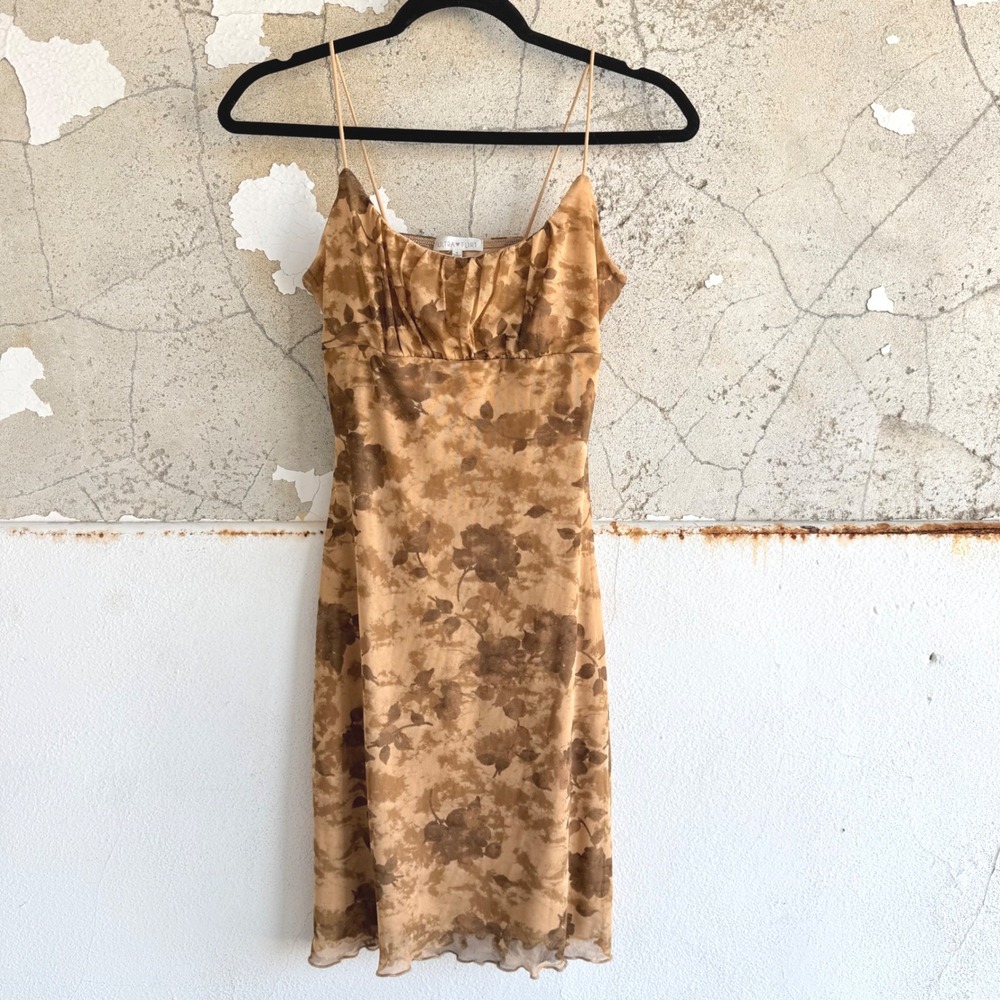 Mesh Mini Dress Floral Ruched Slip Dress Lettuce Hem Womens S Y2K Boho Festival - Picture 10 of 10